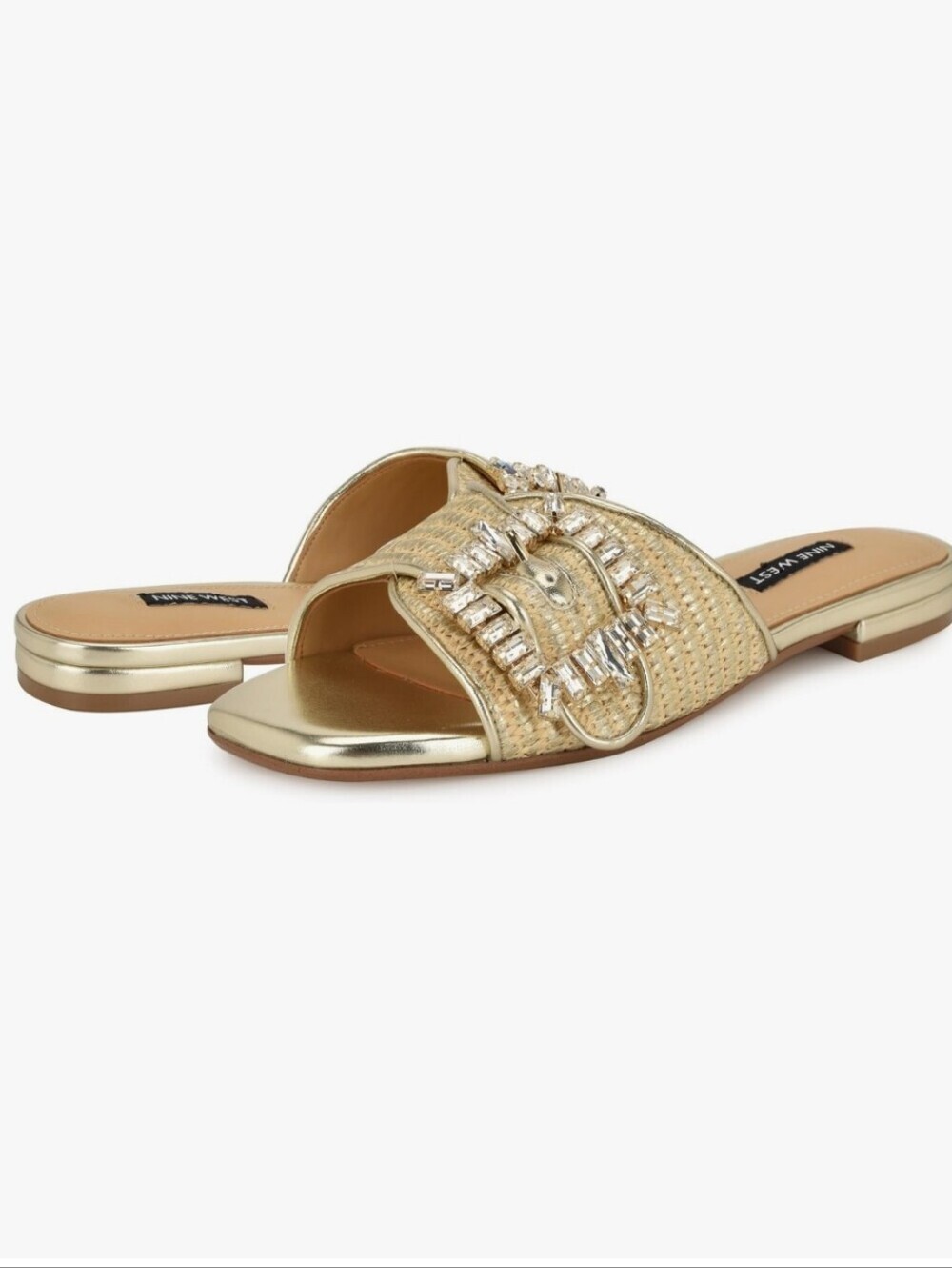 NINE WEST NEW IN BOX GOLD JEWELED FLAT SANDALS SZ 6.5
